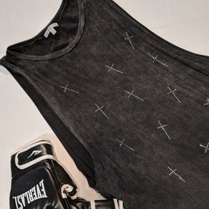 Charlotte Russe Grey Cross Muscle Tank - L